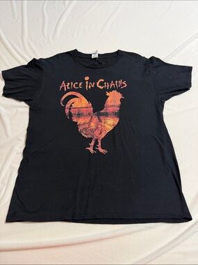 Alice In Chains Black Short Sleeve Graphic Tee with Sunset Rooster Print